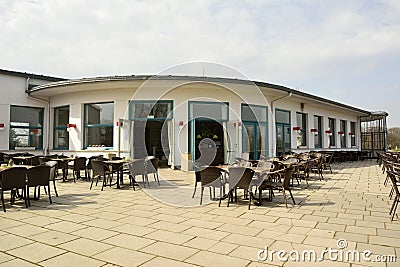 Summer terrace of Kornhaus restaurant in Dessau-Rosslau Editorial Stock Photo